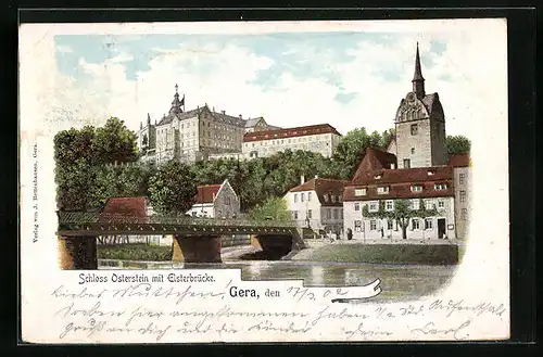 AK Gera, Schloss Osterstein mit Elsterbrücke
