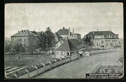 AK Göppingen, Bezirkskrankenhaus, Rückansicht und Eingang Eberhardstrasse