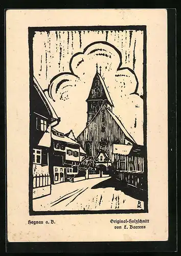 Künstler-AK Hagnau a. B., Partie an der Kirche