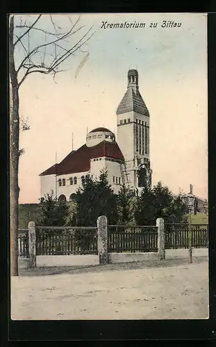 AK Zittau, Blick zum Krematorium