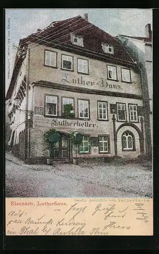 Seiden-Imitations-AK Eisenach, Lutherhaus und Lutherkeller