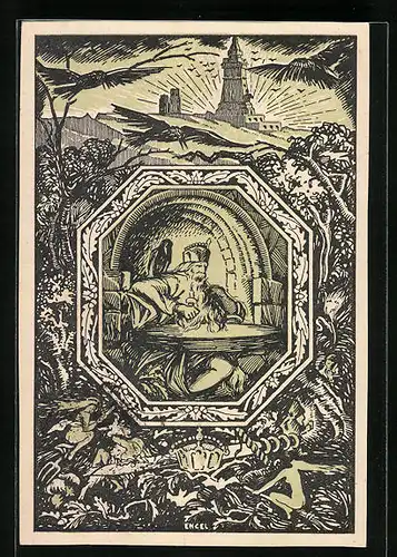 Künstler-AK Frankenhausen / Kyffh., Kyffhäuserdenkmal