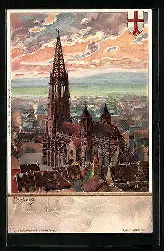 Künstler-AK Heinrich Kley: Freiburg i. B., Gesamtansicht mit Dom