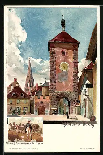 Künstler-AK Heinrich Kley: Freiburg i. B., Schwabentor, Bild auf der Stadtseite des Thurms