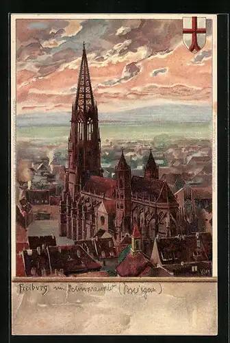 Künstler-AK Heinrich Kley: Freiburg i. B., Totale mit Dom
