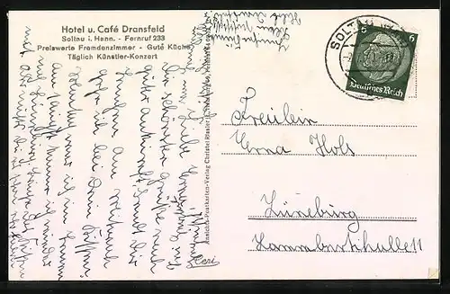 AK Soltau i. Hann, Hotel u. Cafe Dransfeld, Innenansicht