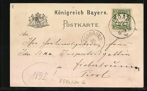 Vorläufer-Lithographie Lindau i. Bodensee, 1892, Reichsplatz mit Geschäft und Brunnen, Hafen, Teilansicht