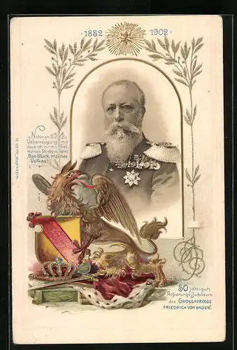 Präge-AK Zum fünfzigjährigen Regierungs-Jubiläum des Grossherzogs Friedrich von Baden, 1852-1902