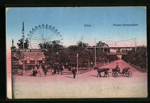 AK Wien, Prater-Hauptallee mit Riesenrad