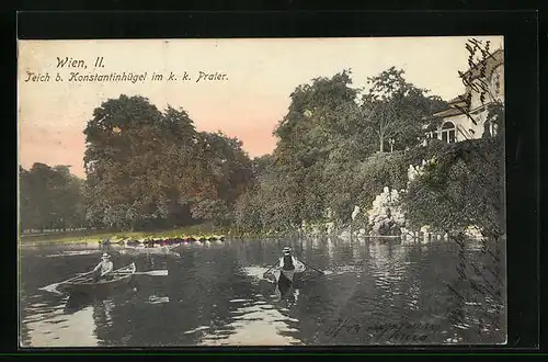 AK Wien, Teich beim Konstantinhügel im k. k. Prater