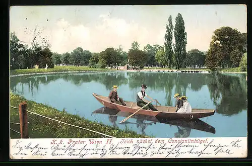 AK Wiener Prater, Teich nächst dem Constantinhügel