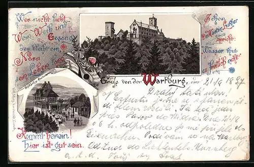 Lithographie Wartburg, Gesamtansicht, Wartburg-Restauration