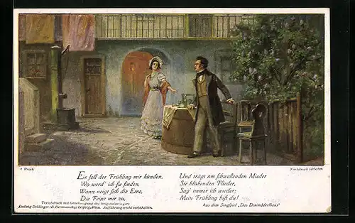 Künstler-AK Franz Schubert's Das Dreimädlerhaus, Szene