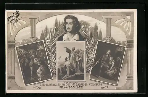 AK Friedrich von Schiller, Portrait, Ansichten von die Räuber, der Taucher, Fieska zu Genua