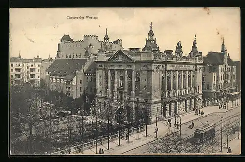 AK Berlin, Theater des Westens mit Strassenbahn