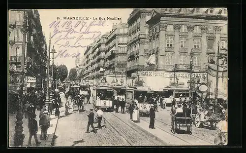 AK Marseille, La Rue Noailles, Strassenpartie mit Strassenbahn