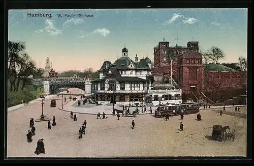 AK Hamburg, St. Pauli-Fährhaus mit Strassenbahn