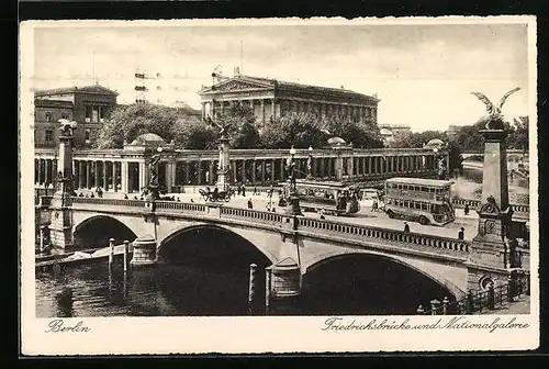 AK Berlin, Friedrichsbrücke und Nationalegalerie mit Strassenbahn