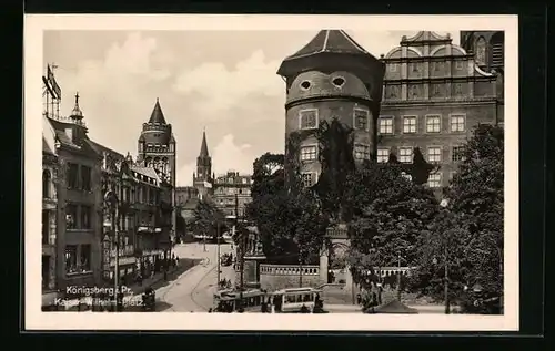 AK Königsberg i. Pr. Kaiser-Wilhelm-Platz mit Geschäft und Strassenbahn