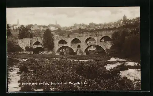 AK Rothenburg o. Tbr., Stadtbild mit Doppelbrücke