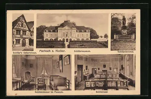 AK Marbach a. Neckar, Schillers Geburtshaus, Schillerdenkmal, Zimmer im Museum