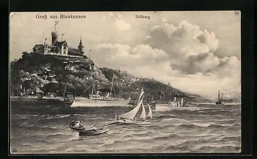 AK Hamburg, Blankenese, Ausflugsdampfer unter dem Süllberg