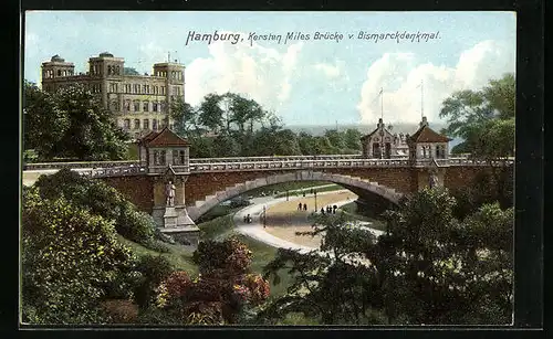 AK Hamburg-St.Pauli, Kersten Miles Brücke v. Bismarckdenkmal