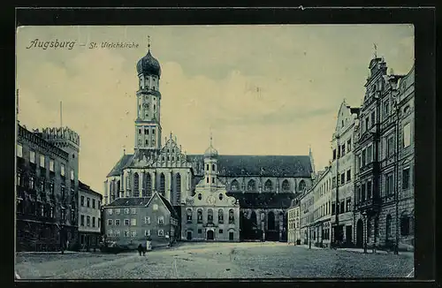 AK Augsburg, auf dem Vorplatz der St. Ulrichkirche