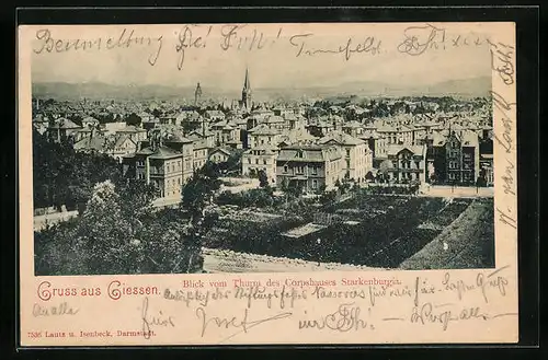 AK Giessen, Blick vom Turm des Corpshauses Starkenburgia auf die Stadt