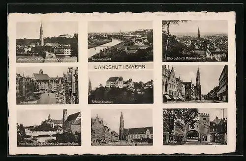 AK Landshut i. Bayern, Luitpoldbrücke, St. Martins Kirche, Untere Altstadt, Landtor, Platz