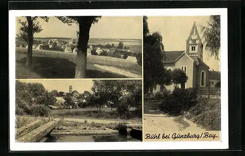 AK Bühl i. Bayern, Ortstotale mit Blick über die Felder, die Kirche