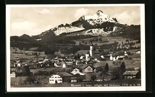 AK Wertach im bayr. Allgäu, Ansicht mit Kirche und Grünten