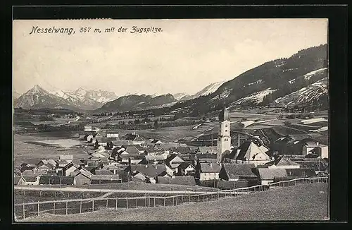 AK Nesselwang, Gesamtansicht mit Blick zur Zugspitze