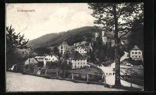 AK Frauenalb, Blick auf die Villen und die Kirche