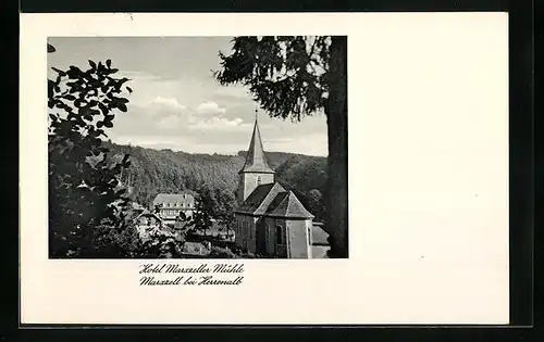 AK Marxzell i. Schw., das Hotel Marxzeller Mühle und die Kirche