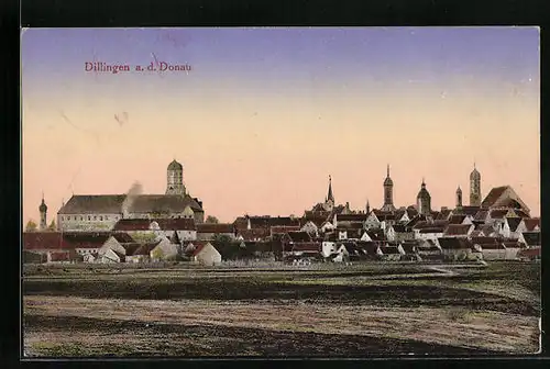 AK Dillingen a. d. Donau, Ortspanorama mit Kirchenblick