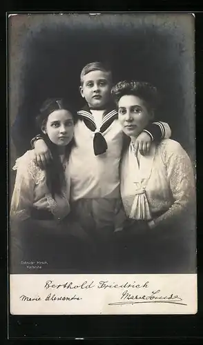 AK Berthold Friedrich, Marie Alexandra und Marie Luise von Baden, gemeinsam abgelichtet