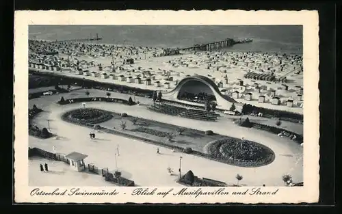 AK Swinemünde a. Ostsee, Blick auf Musikpavillon und Strand, Fliegeraufnahme