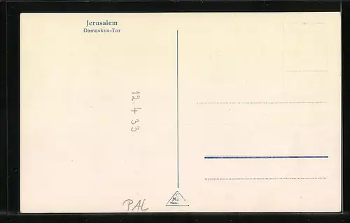 AK Jerusalem, Wanderer vor dem Damaskus-Tor