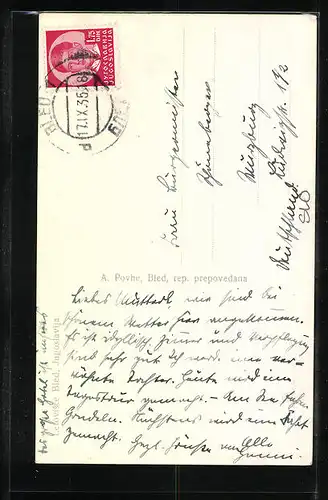 AK Letovisce Bled, Panoramablick mit der Insel und dem Gebirge dahinter