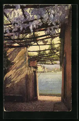 Künstler-AK Isola dei Pescatori, Lago Maggiore, Blick aus dem Haus auf den See