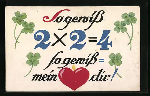 AK Rebus, Sogewiss 2x2=4 so gewiss = mein Herz dir!
