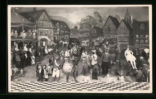 AK Sonneberg i. Thür., Deutsches Spielzeugmuseum, Schauspielszene Thüringer Kirmes, Puppen