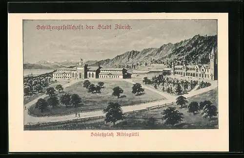 AK Zürich, Schützengesellschaft, Blick auf den Schiessplatz Albisgütli