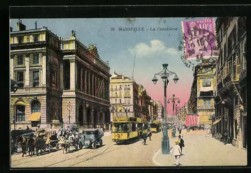 AK Marseille, La Canebière et Tramways
