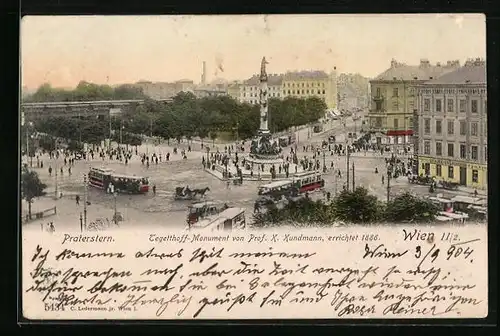 AK Wien, Strassenbahnen auf dem Praterstern