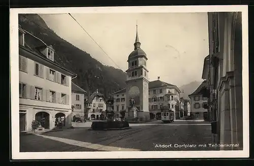 AK Altdorf, Dorfplatz mit Strassenbahn