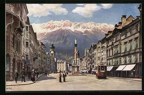 AK Innsbruck, Marie-Theresien-Strasse mit Strassenbahn