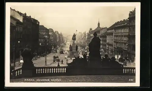 AK Praha, Václavské Námesti, Strassenbahn