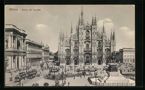 AK Milano, Piazza del Duomo, Strassenbahnen